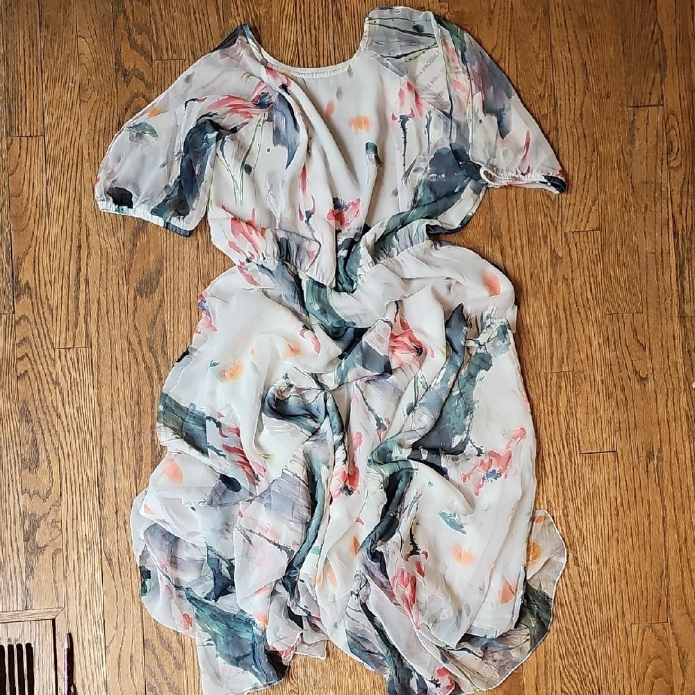 ChicWish Paint In Grace Flowy Watercolor Maxi Dress Size L - Picture 2 of 8